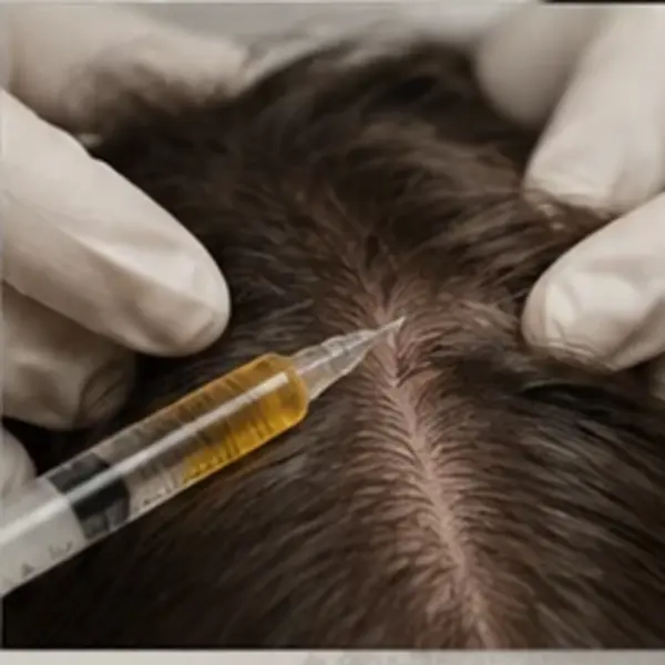 PRP being injected into the scalp along the hair part
